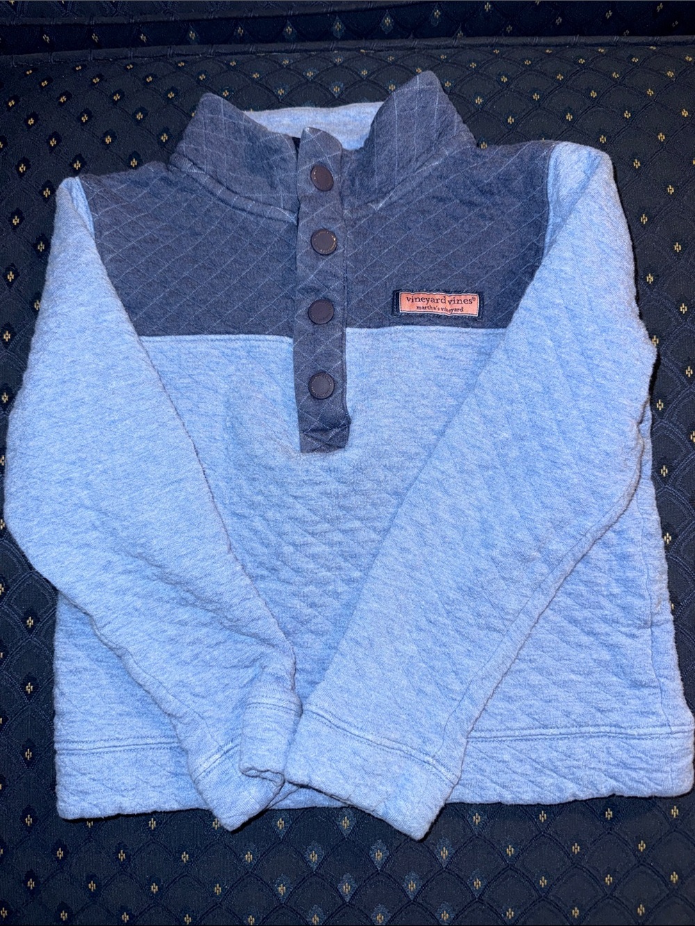 Vineyard Vines Light Blue & Navy Quilted Snap Pullover